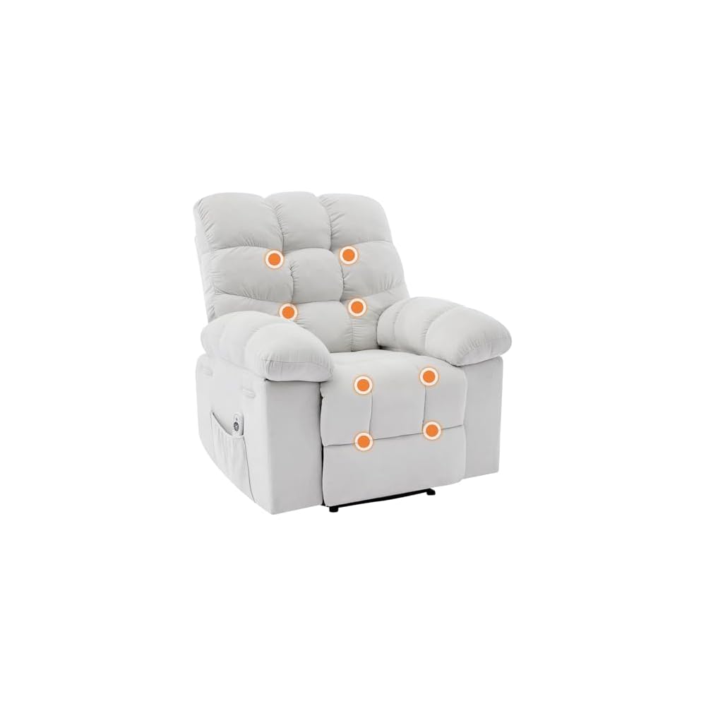 Overstuffed Recliner Rocking Chair with Massage & Heat, Manual Recline with 21.3'' Wide High-Back Linen Armchair, Remote Control, Dual Side Pockets, for Living Room or Bedroom, Brown