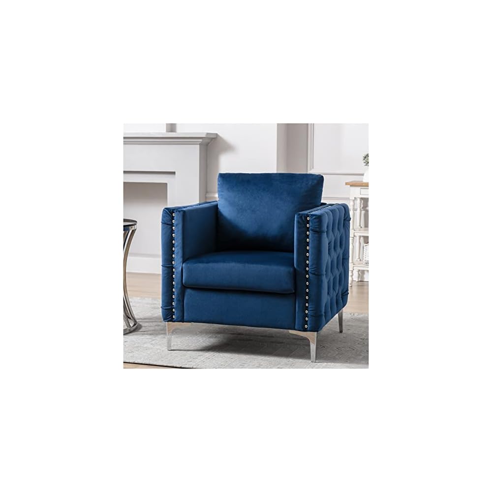 Velvet Armchair Tufted Button Chair Club Navy