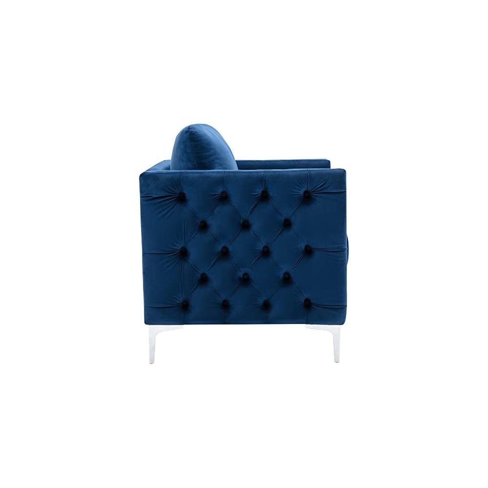 Velvet Armchair Tufted Button Chair Club Navy