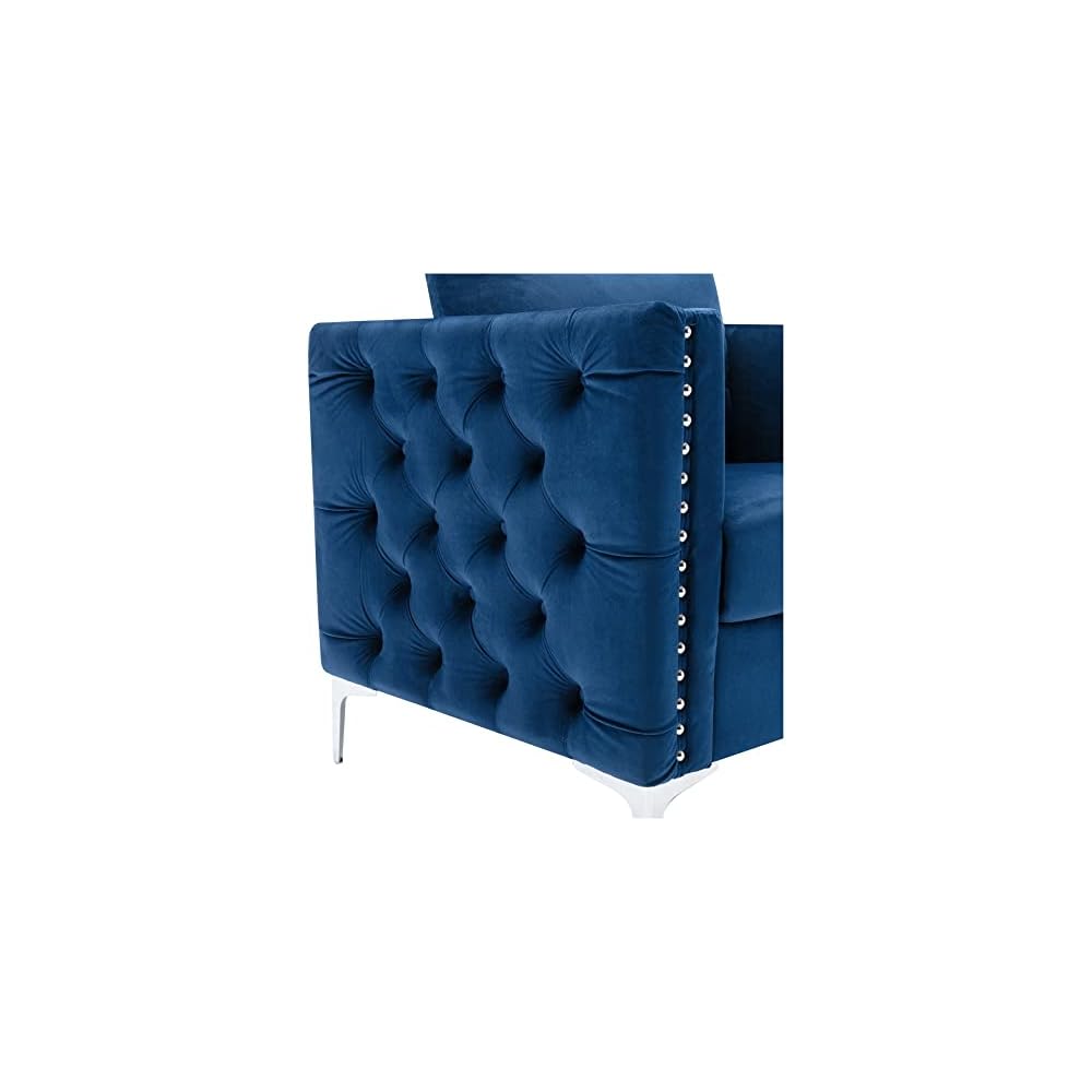 Velvet Armchair Tufted Button Chair Club Navy