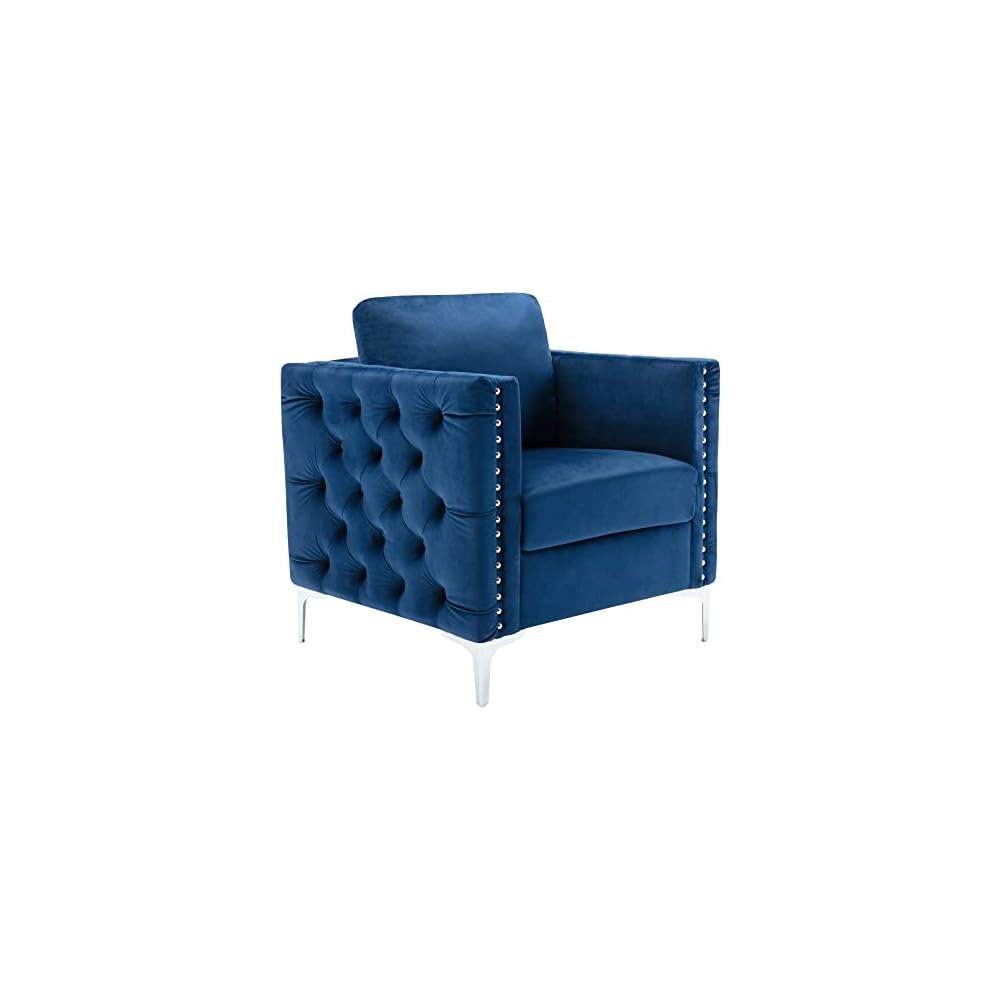 Velvet Armchair Tufted Button Chair Club Navy