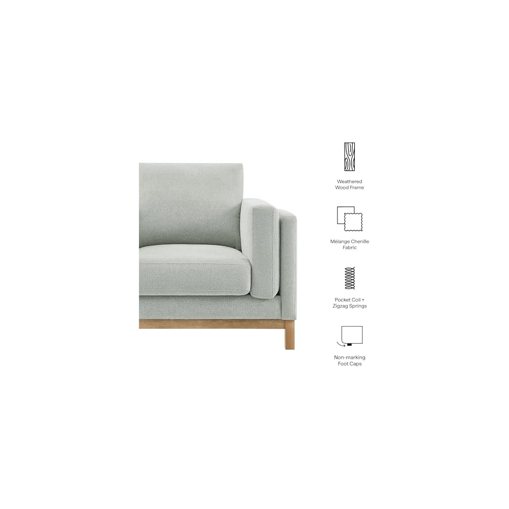 Modway Roscoe Fabric Armchair in Mist - Comfortable Deep Seat Accent Chair with Arms for Living Room or Bedroom