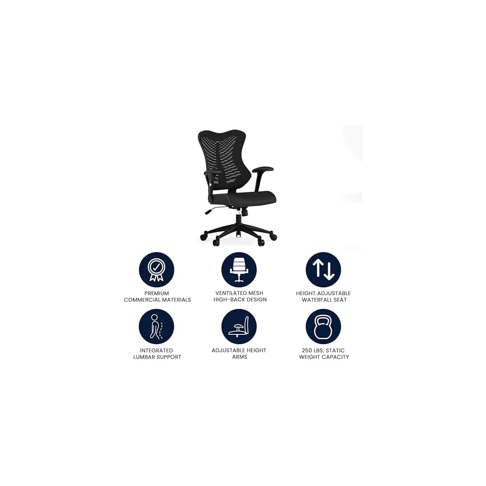 BizChair High Back Designer Black Mesh Executive Ergonomic Office Chair with Arms