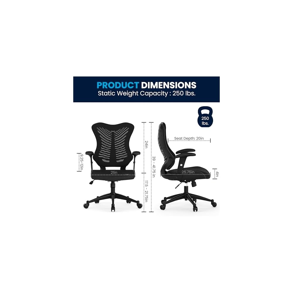 BizChair High Back Designer Black Mesh Executive Ergonomic Office Chair with Arms