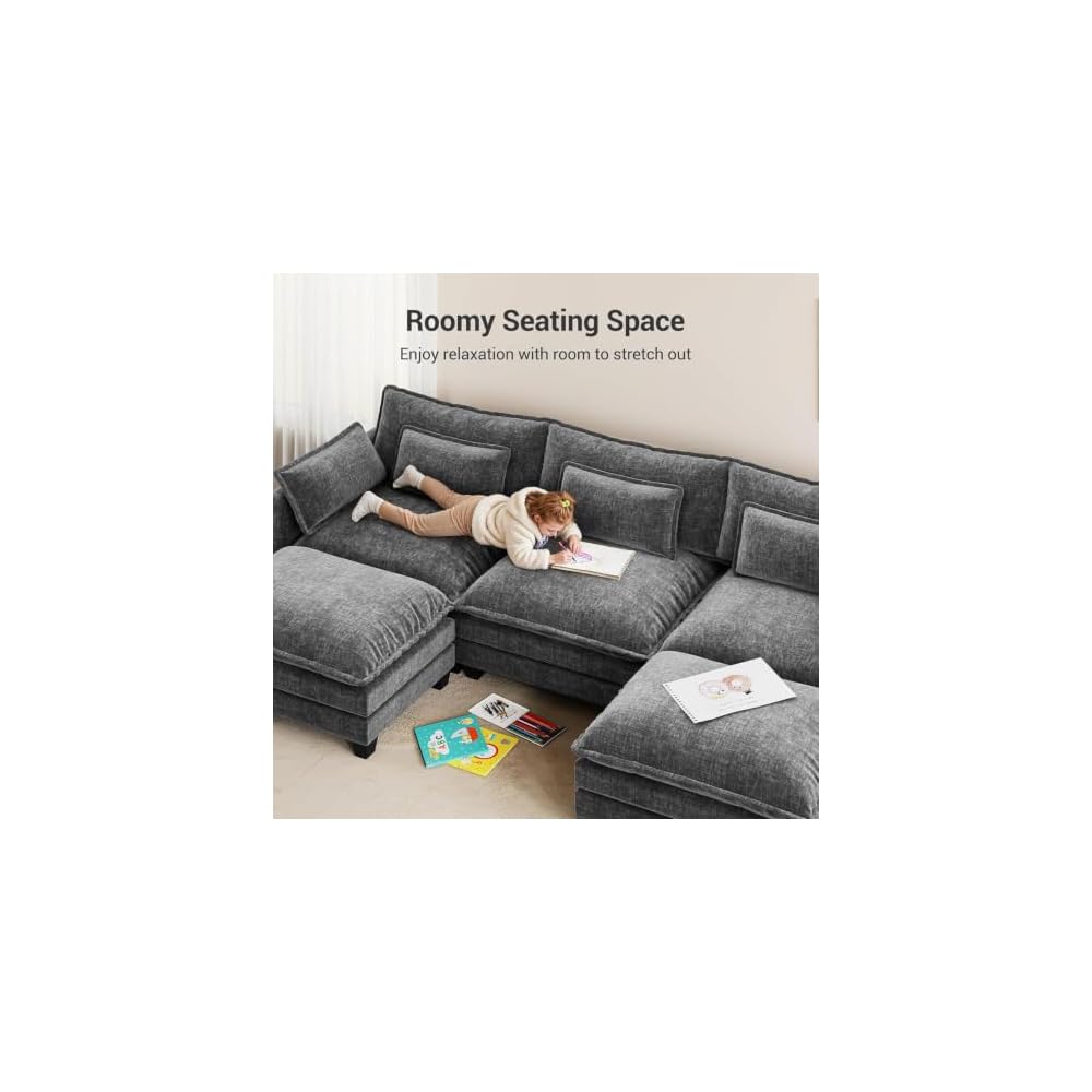 Pipishell 110.6" Modular Sectional Sofa, U Shaped Cloud Couch, Gray