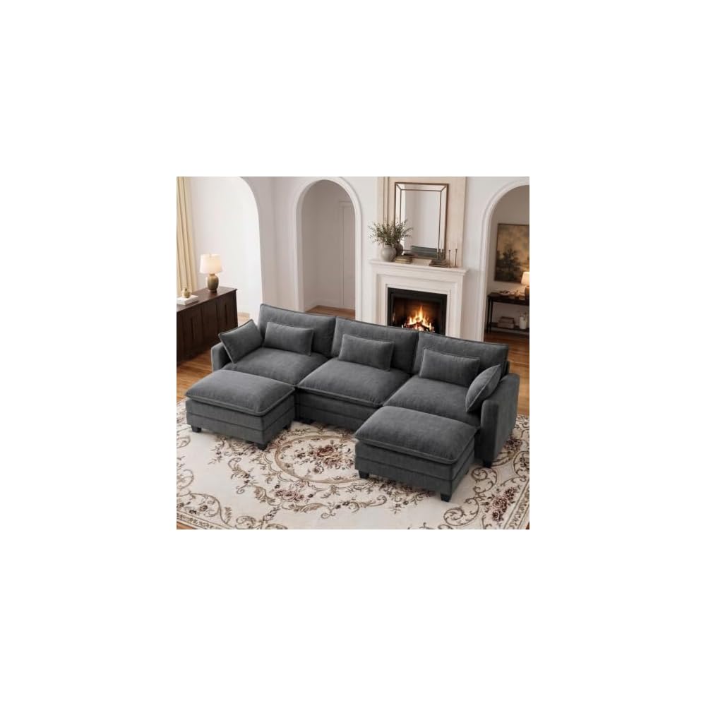 Pipishell 110.6" Modular Sectional Sofa, U Shaped Cloud Couch, Gray