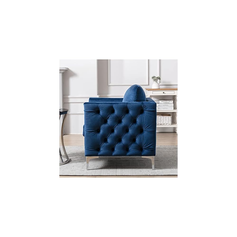 Velvet Armchair Tufted Button Chair Club Navy