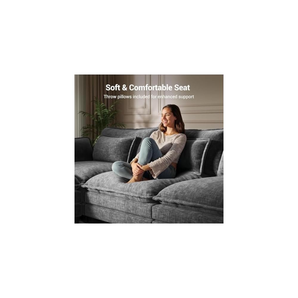 Pipishell 110.6" Modular Sectional Sofa, U Shaped Cloud Couch, Gray
