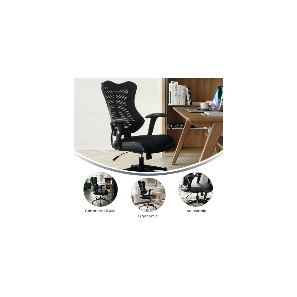 BizChair High Back Designer Black Mesh Executive Ergonomic Office Chair with Arms