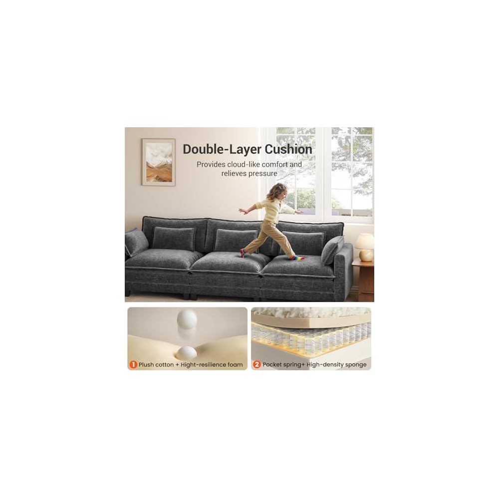 Pipishell 110.6" Modular Sectional Sofa, U Shaped Cloud Couch, Gray
