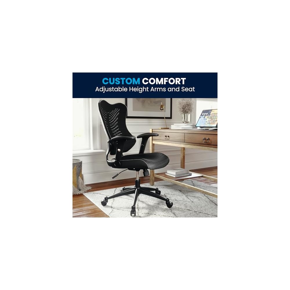 BizChair High Back Designer Black Mesh Executive Ergonomic Office Chair with Arms