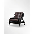 Brown Leather Lounge Chair with Black Wood Frame, Tufted Accent Armchair