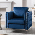 Velvet Armchair Tufted Button Chair Club Navy