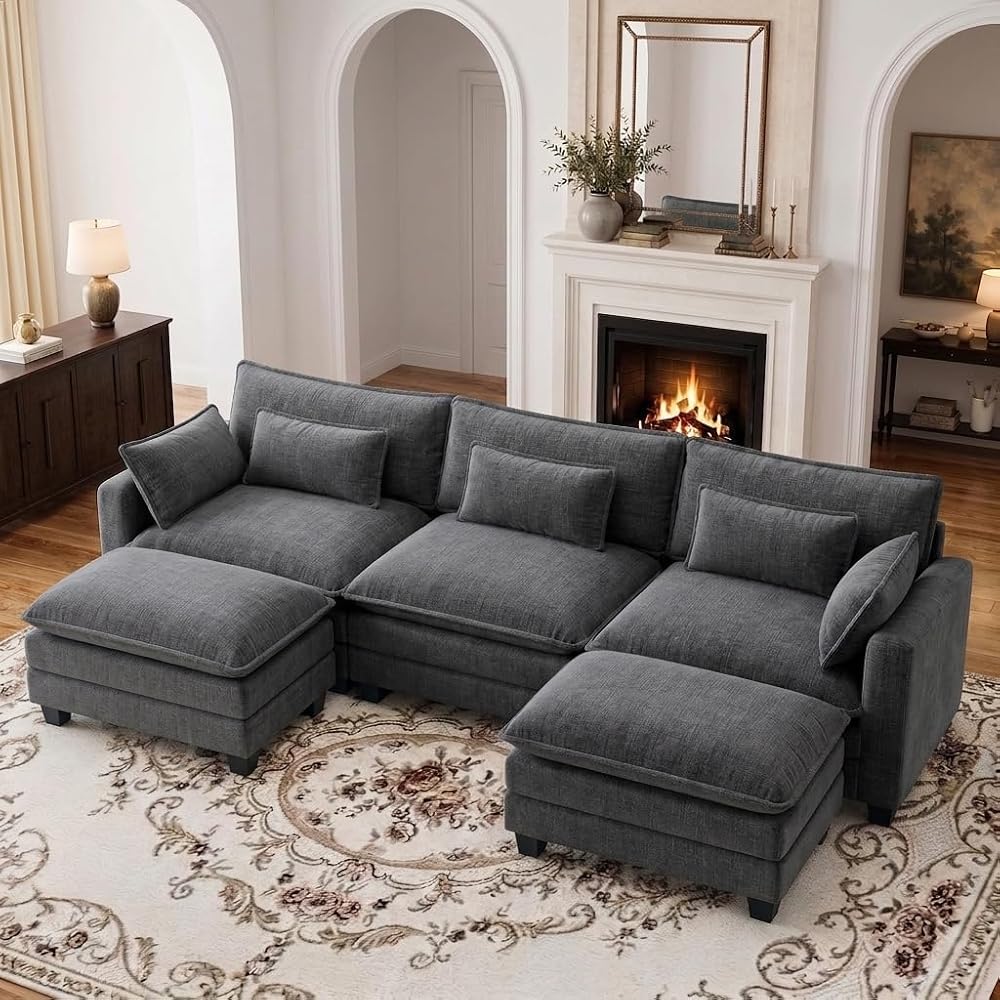 Pipishell 110.6" Modular Sectional Sofa, U Shaped Cloud Couch, Gray