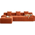 118.1" Modular Sectional Cloud Sofa, L-Shaped Modular Sofa with Ottoman, Deep Seat Corduroy Sectional Couch Bed, Convertible Tufted Boneless Sofa, No Assembly Required for Living Room, Orange
