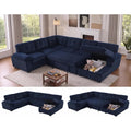 asunflower Corduroy Couch with Pull Out Bed 118" U Shaped Sleeper Sofa with Storage Chaise Navy Blue Modular Sectional Sofa for Living Room Apartment 6-7 Seater Oversized Sofa Bed